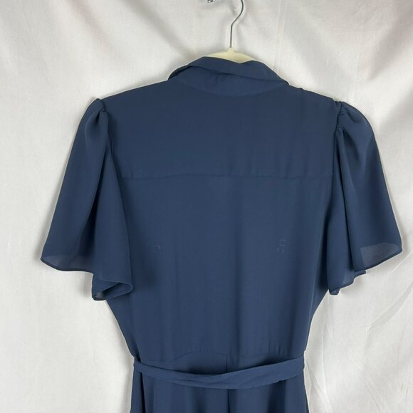 Nanette Lepore Flutter Sleeve Pintuck Shirt‎ Dress Women 4 Navy Blue A Line Midi - Picture 12 of 14